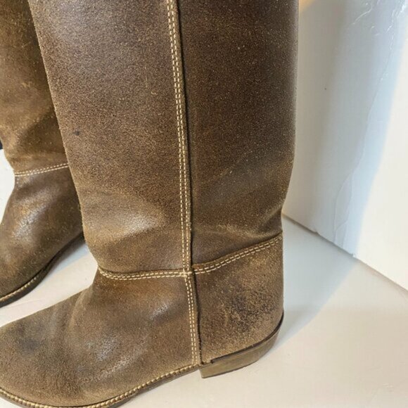 Markee Made in Italy Distressed Brown Leather Women's Knee-High Boots Size 7 - Picture 6 of 16